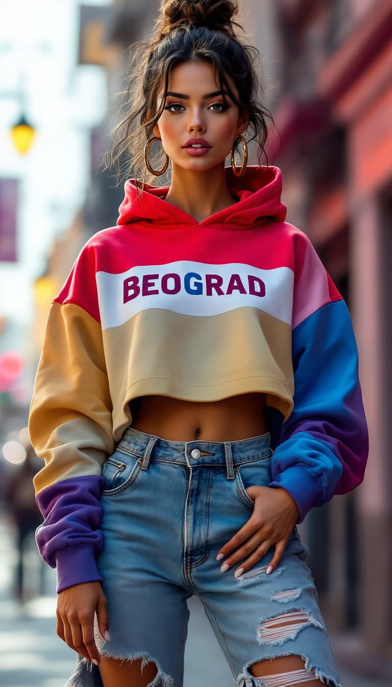 AI generated: A stunningly detailed and photorealistic portrait of a confident Europian woman. She is on Belgrade ...