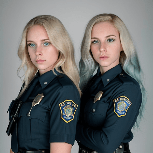 AI generated: young; caucasian; serious; modelesque Officers Ariel Bellingham and Allison Pierz of the Miltona Pol...
