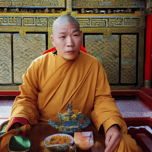 AI generated: Photo of a Chinese monk sitting in a temple 