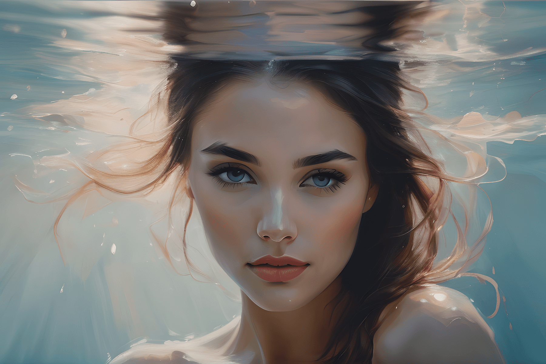 AI generated: Beautiful Surfer Girl under water painting