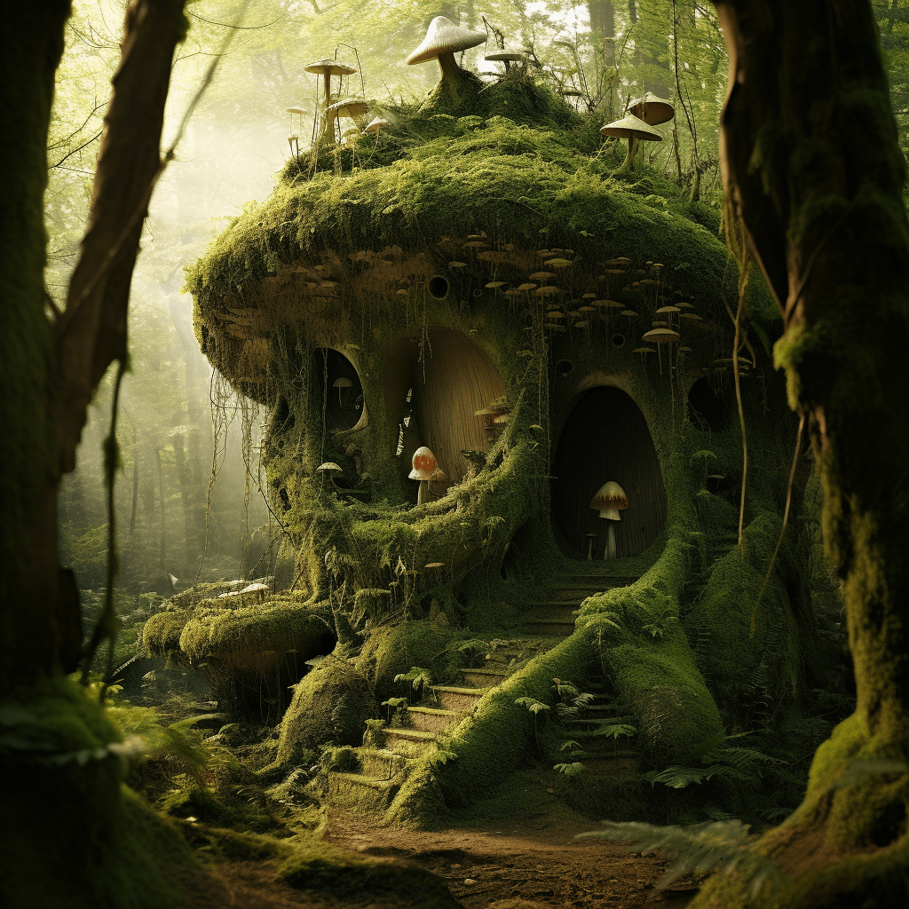 AI generated: green moss in the forest, in the style of matthias grünewald, organic form, kazimierz dąbrowski, sve...