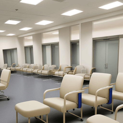AI generated: Hospital waiting room waiting chairs, comfort, safety, curved design to meet ergonomics,: waiting ch...