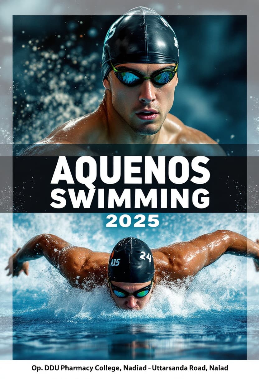 AI generated: Create a dynamic cinematic sports poster for swimming featuring swimmer young man age around 42 year...