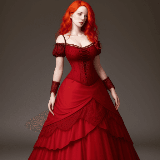 AI generated: a beautiful redheaded woman in a lace bodice, full body
