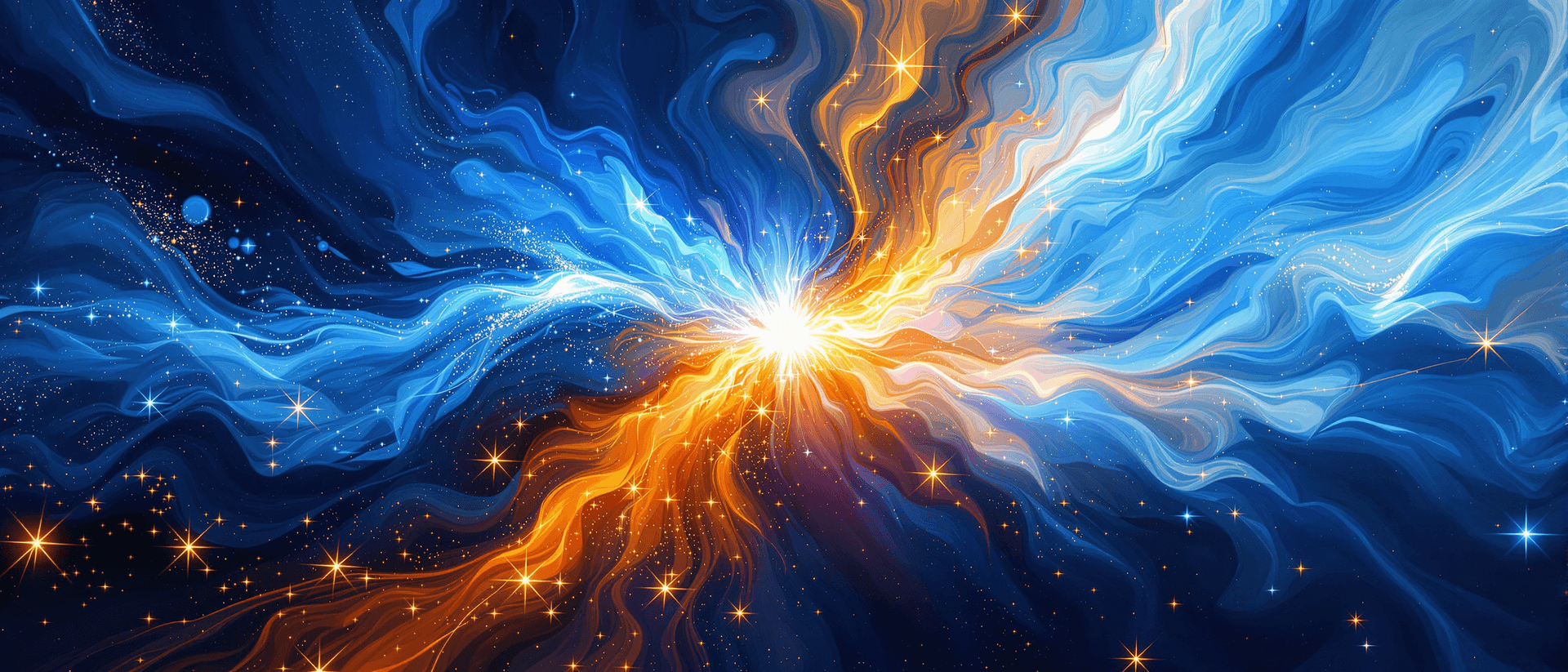 AI generated: A dynamic clash of colors unfolds as swirling formations of deep blue and vibrant orange seem to col...