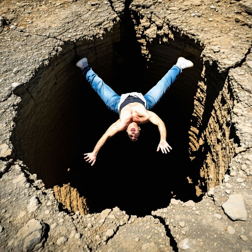 AI generated: A man plummeting down a hole