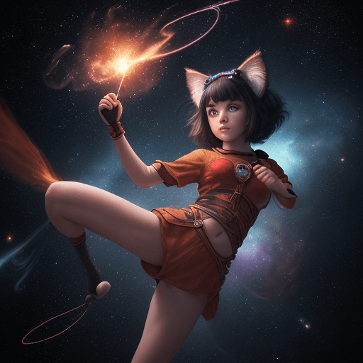 AI generated: cinematic young beautiful pretty and cute female with a monkey tail, big eyes, kitty ears and carre ...