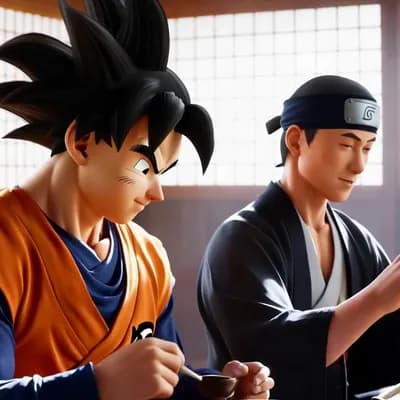 AI generated video: 20 seconds of Goku and Naruto drinking thee
