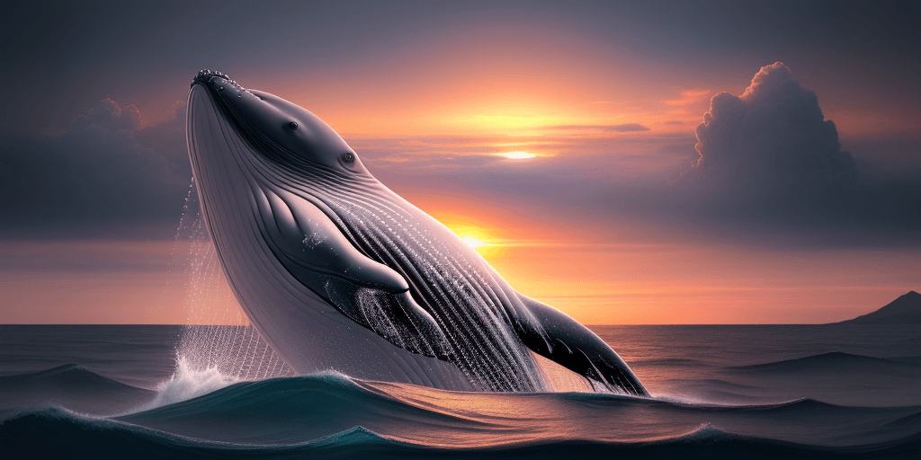 AI generated: a beautiful scenery, digital rendering, trending on pixiv fanbox, whale in the sky, at the sunset, m...