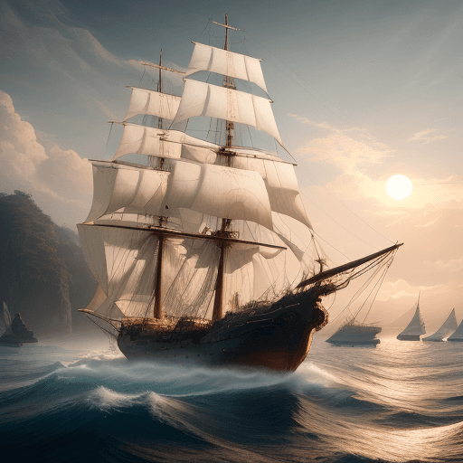AI generated: Photo of a ultra realistic sailing ship, dramatic light, pale sunrise, cinematic lighting, battered,...
