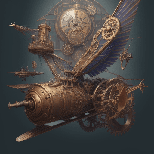 AI generated: “A digital illustration of a steampunk flying machine in the sky with cogs and mechanisms, 12k, extr...