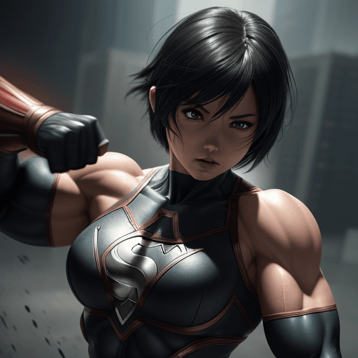 AI generated: Superhero, Girl, Muscular, sAbs, Black Short Hair Stable Diffusion Anime, 4k, hyper realistic, focus...