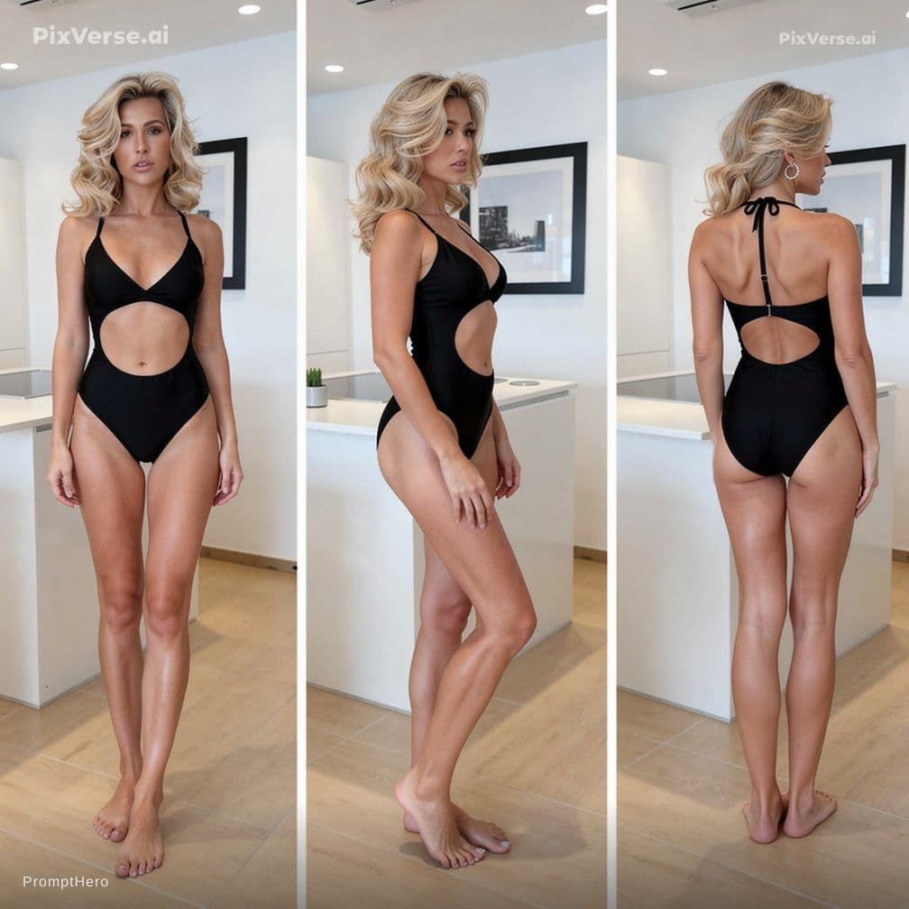 AI generated: professional photo shoot for luxury fashion brand. wears a modern swimsuit brazilian style. model is...