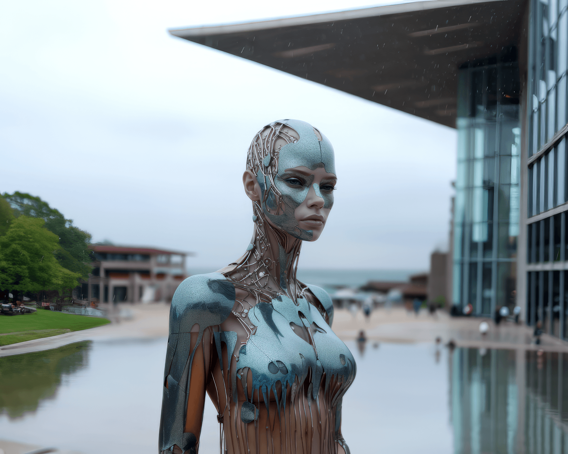 AI generated: a statue made out of metal reams, in the style of futuristic, sci-fi elements, canon eos 5d mark iv,...