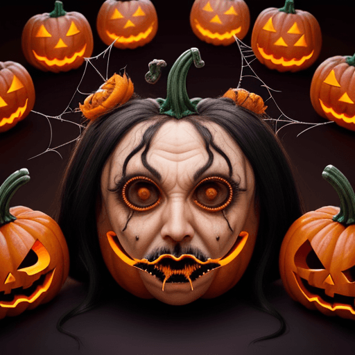 AI generated: Imagine a surreal and nightmarish Halloween pumpkin face inspired by the works of Salvador Dali, fea...