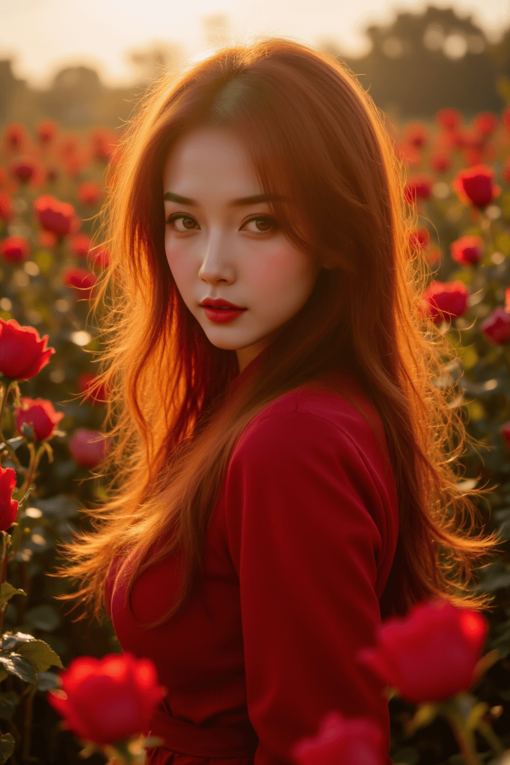 AI generated: cinematic photo, ultra-realistic, Pre-Raphaelite style portrait of a beautiful young korean woman wi...