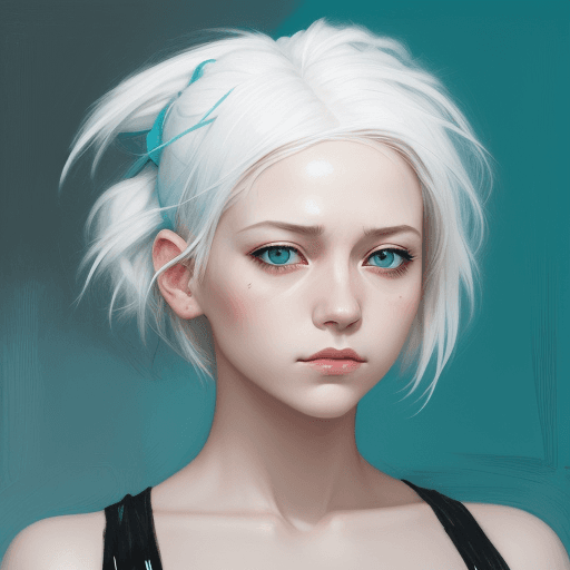 AI generated: an image of a girl with white hair, in the style of ross tran, light teal and dark orange, guido van...