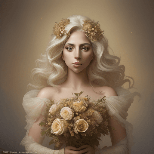 AI generated: lady gaga cd cover photograph flowers, in the style of helene knoop, light bronze and gold, peter co...