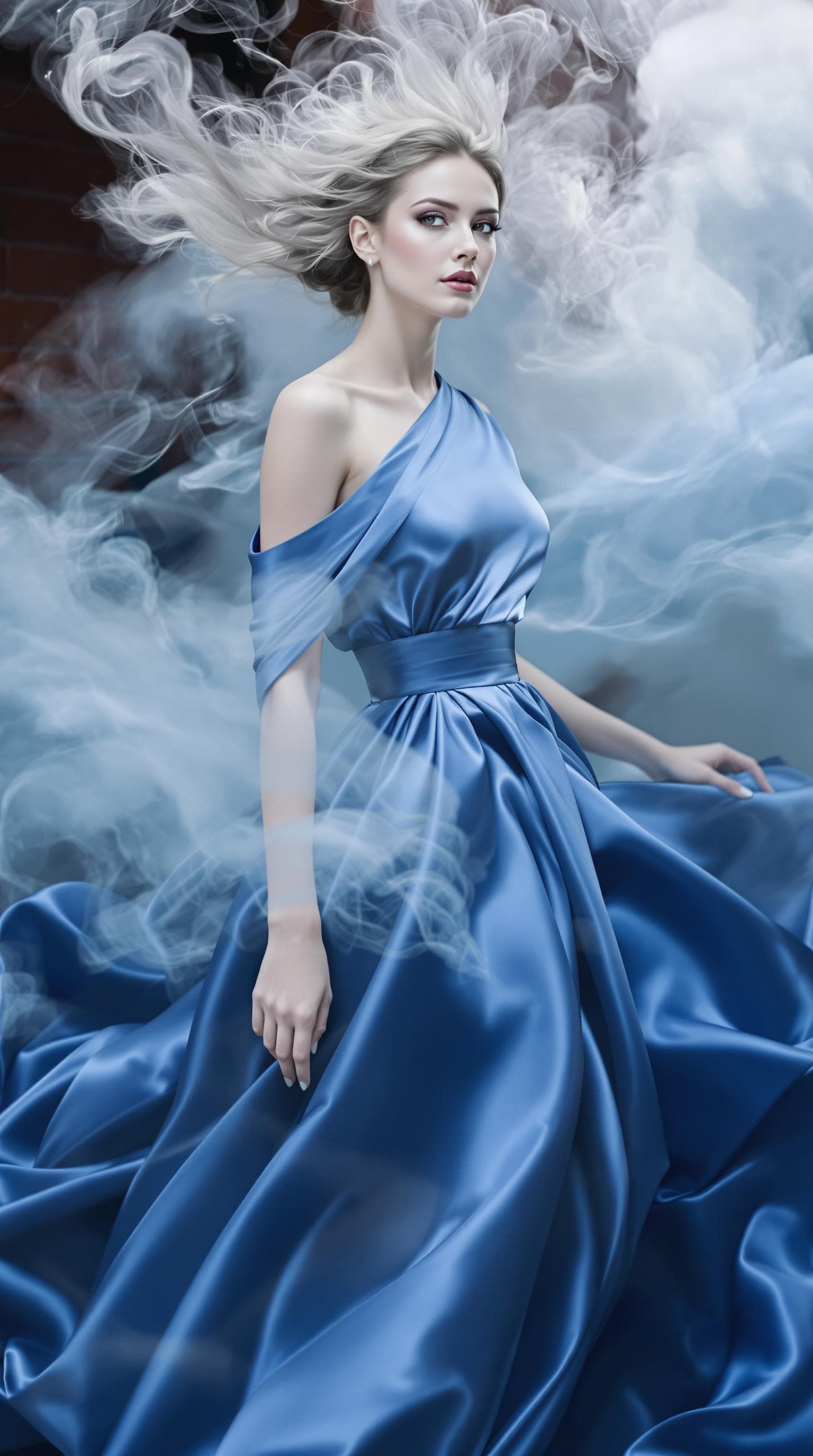 AI generated: "Fine art photograph. Refined, features, graceful and elegant, amidst swirling mist. Crisp imperial ...