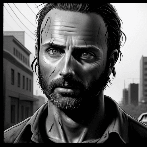 AI generated: a hyper realistic Rick Grimes from the walking dead as a futureistic soldier, the walking dead seaso...
