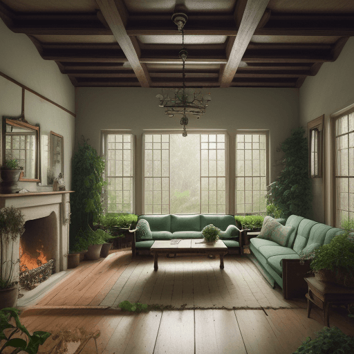 AI generated: High resolution photography interior design, dreamy sunken living room conversation pit, wooden floo...