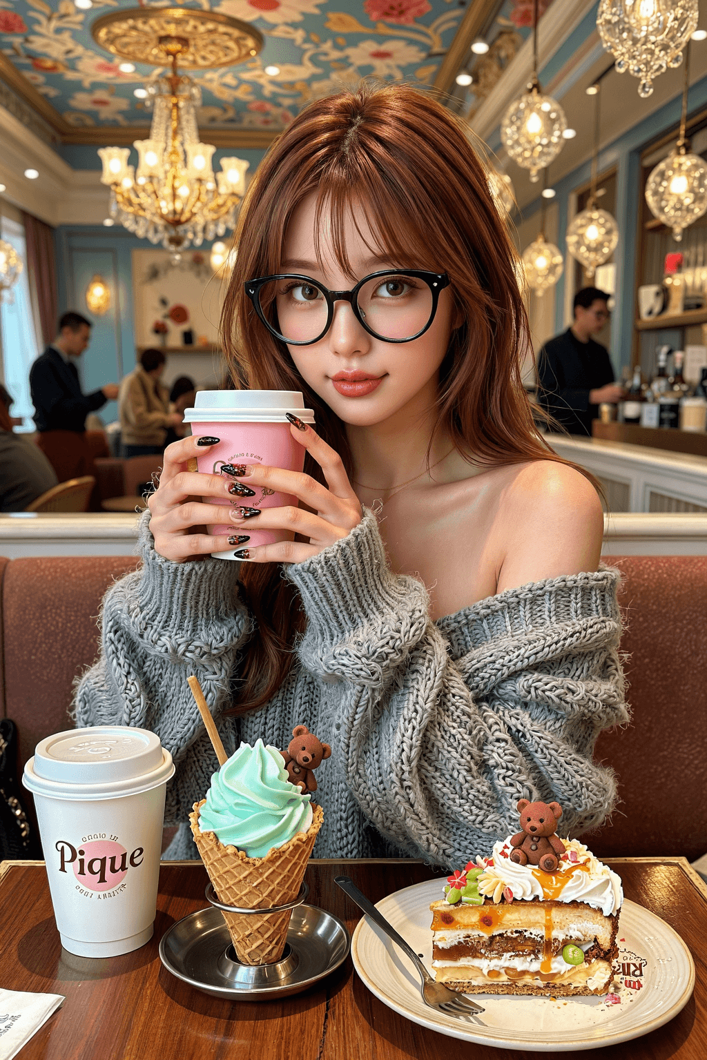 AI generated: A highly detailed, photorealistic, cinematic medium shot of a beautiful young East Asian woman enjoy...