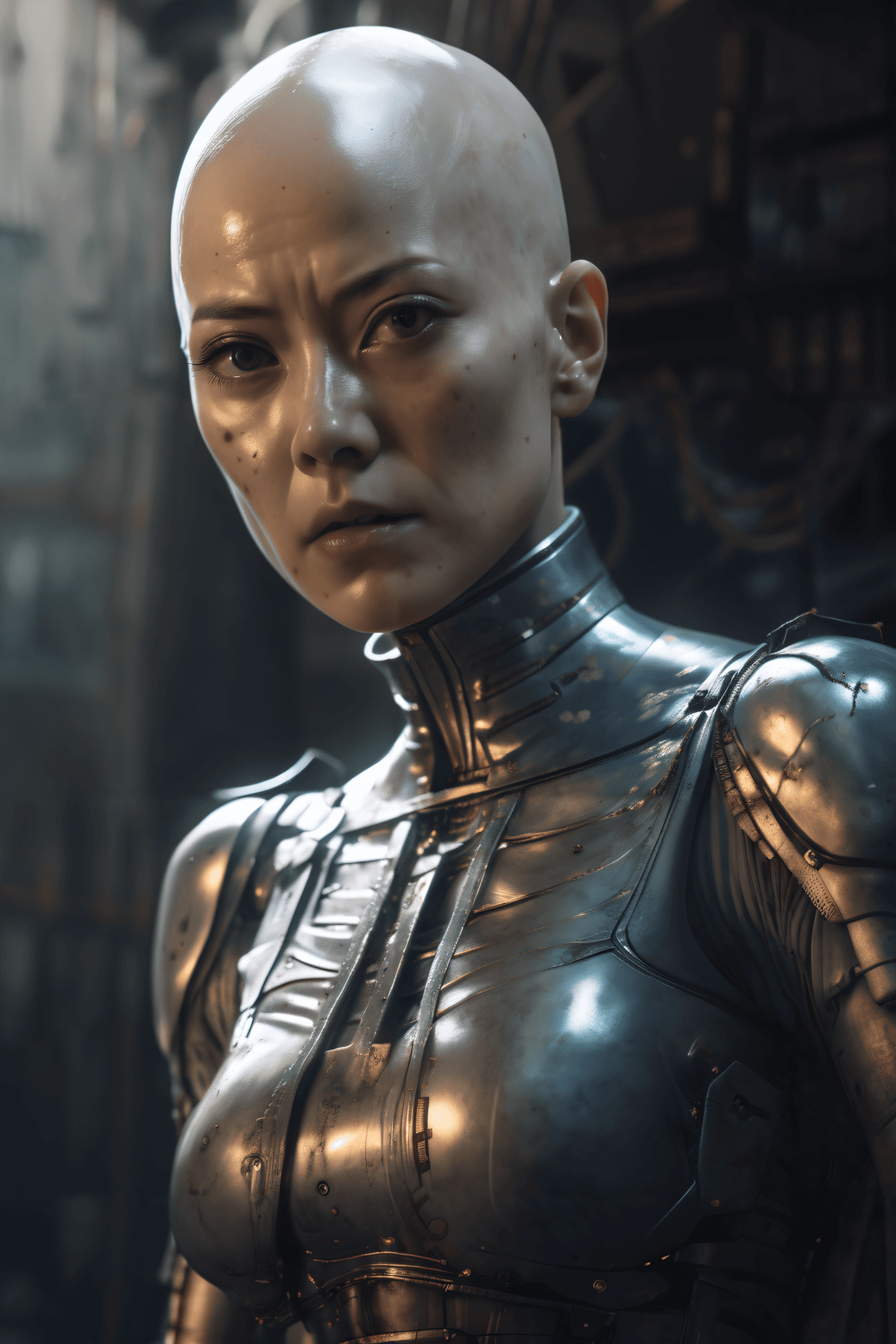 AI generated: Masterpiece,Best Quality a photograph of a beautiful hyper-realistic anime bald female , catalog sho...