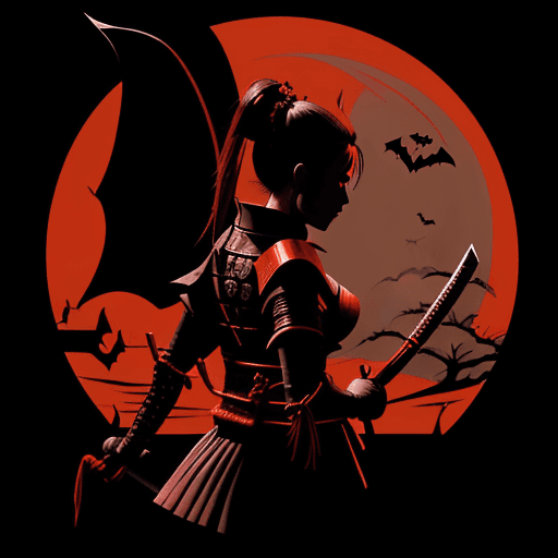 AI generated: the samurai at night with her sword, in the style of screen printing, epic fantasy scenes, comiccore...