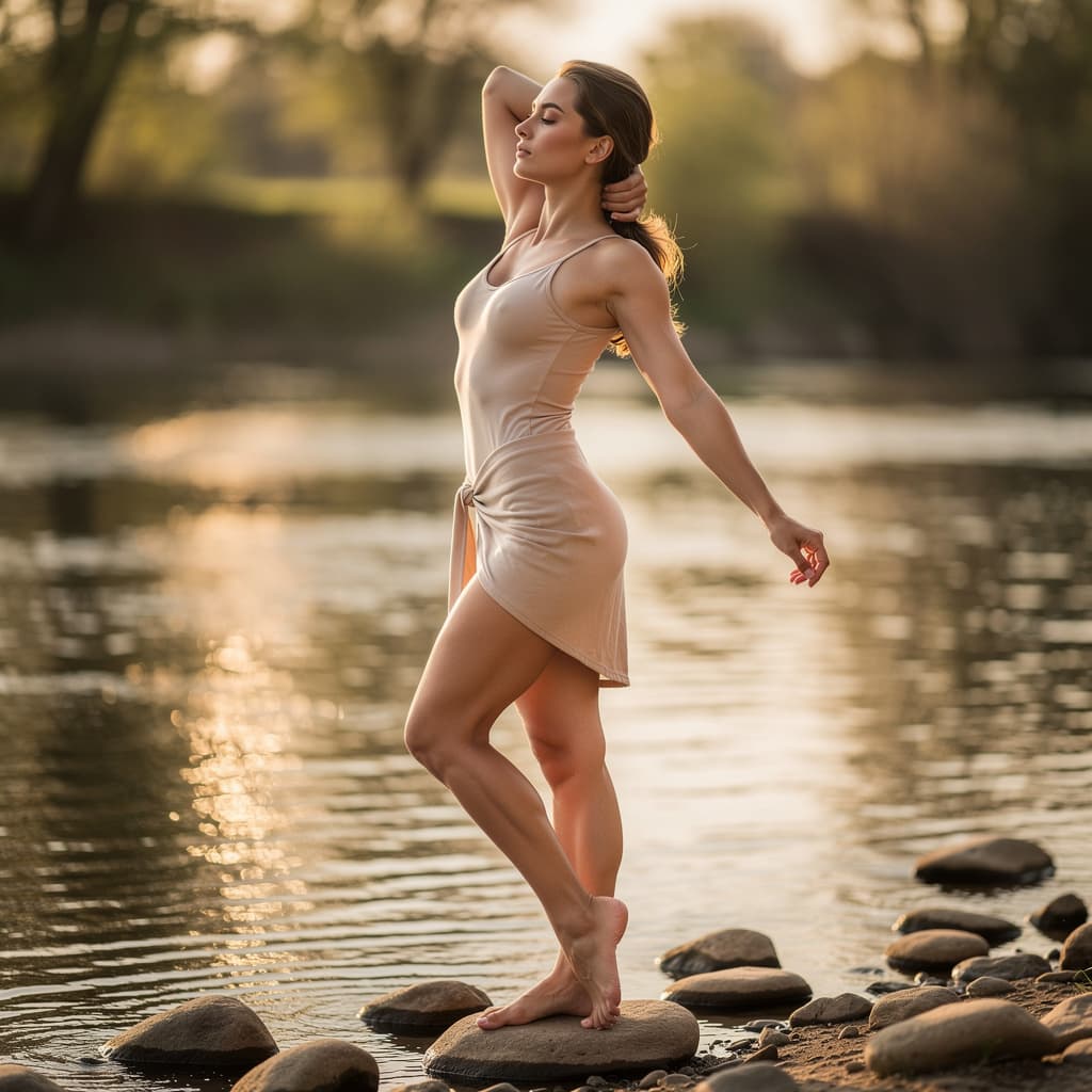 AI generated: 22 year old girl fully naked by a river
