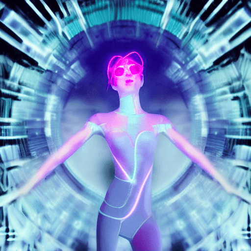 AI generated: Motion apture an extraordinary image of a stunning cyborg ballerina with translucent, glowing body p...
