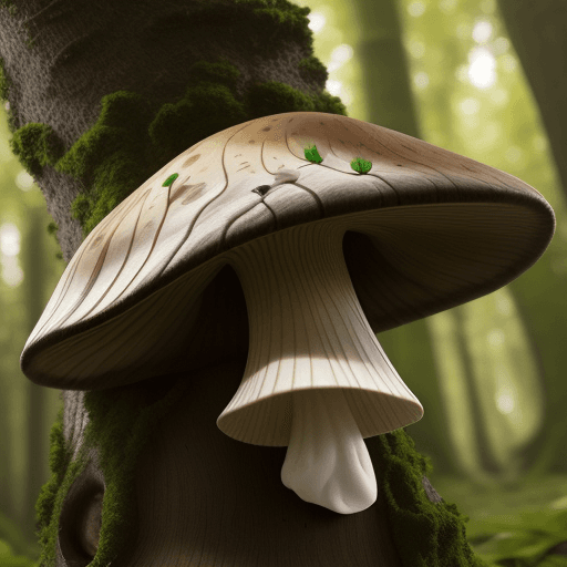 AI generated:  fungi with wavy hat on a tree in the wood, photorealistic, 