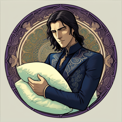 AI generated:  affluent man, hugging a pillow, dream expressions, He likes to sleep, hard color background, avatar...