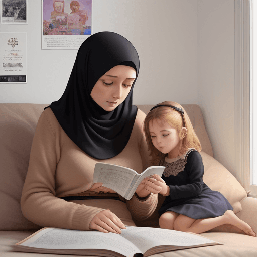 AI generated: a woman reading a book to a little girl, a poster, by György Rózsahegyi, instagram, hurufiyya, magaz...