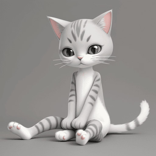 AI generated: a Cat
,5k ,gray and white ,
cartoon style,  one thin  short tail ，more lifelike, sitting
