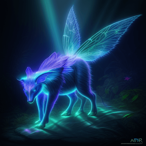 AI generated: fantasy animal made of neon rays, ultra detailed, fairy lighting, photorealistic, bright colors, vol...