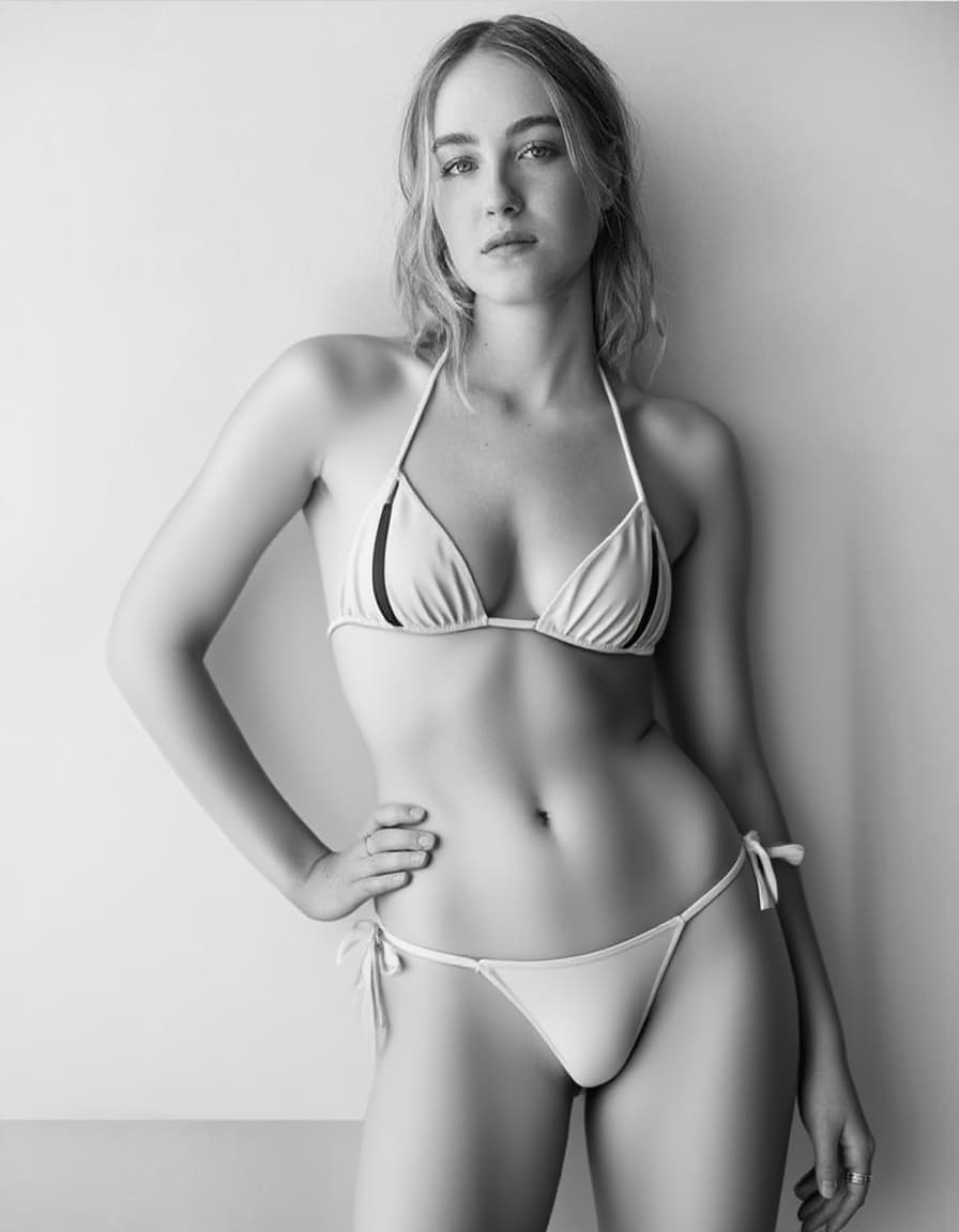 AI generated: model in her micro bikini