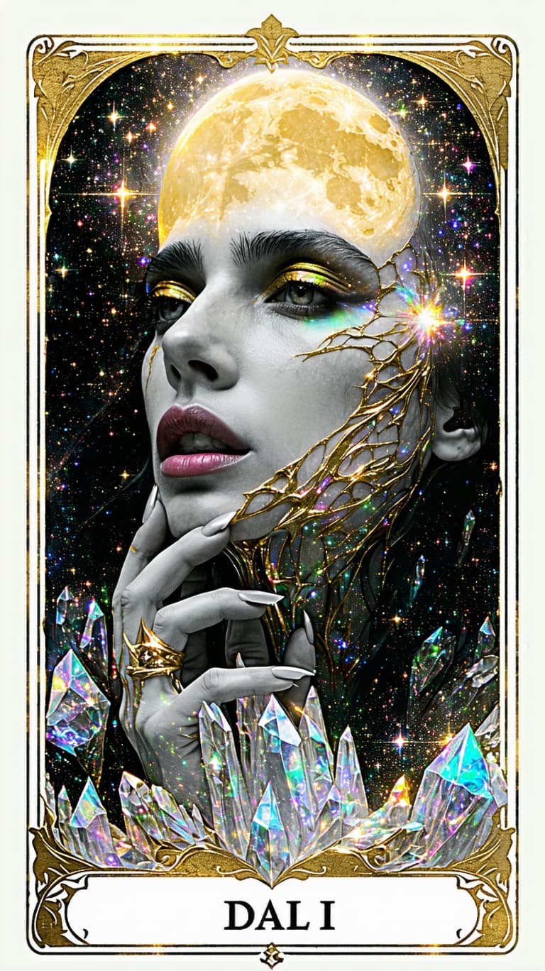 AI generated: Tarot card frame with photo placeholder romantic  card will feature hyper-realistic gold, opal quart...