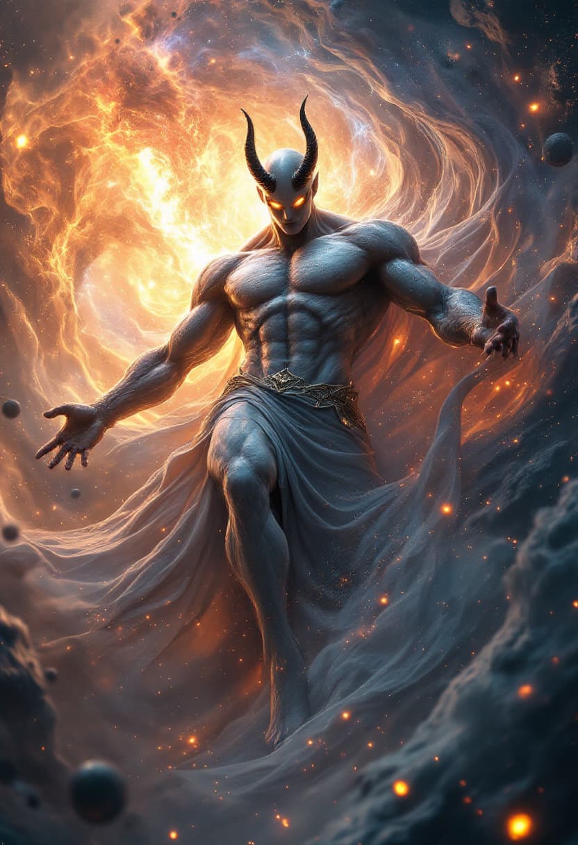 AI generated: God of Expansion and Compression full-body, Etherial, muscular, Glowing clear eyes, epic, cinematic,...
