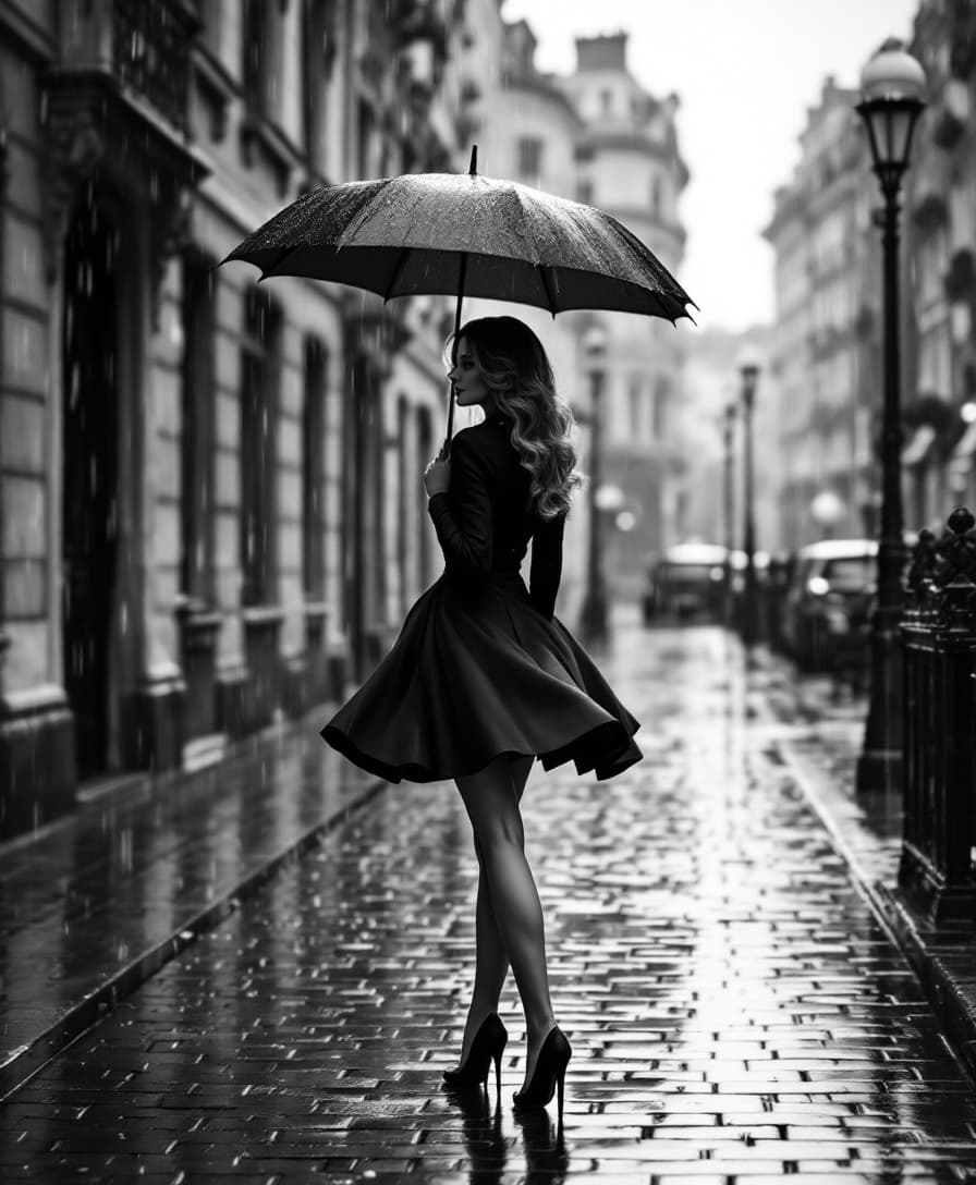 AI generated: Rain cascades down the cobblestone streets, creating a reflective surface that enhances the atmosphe...