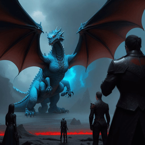 AI generated: two people are standing under a dragon watching other skulls, in the style of concept art, light sky...