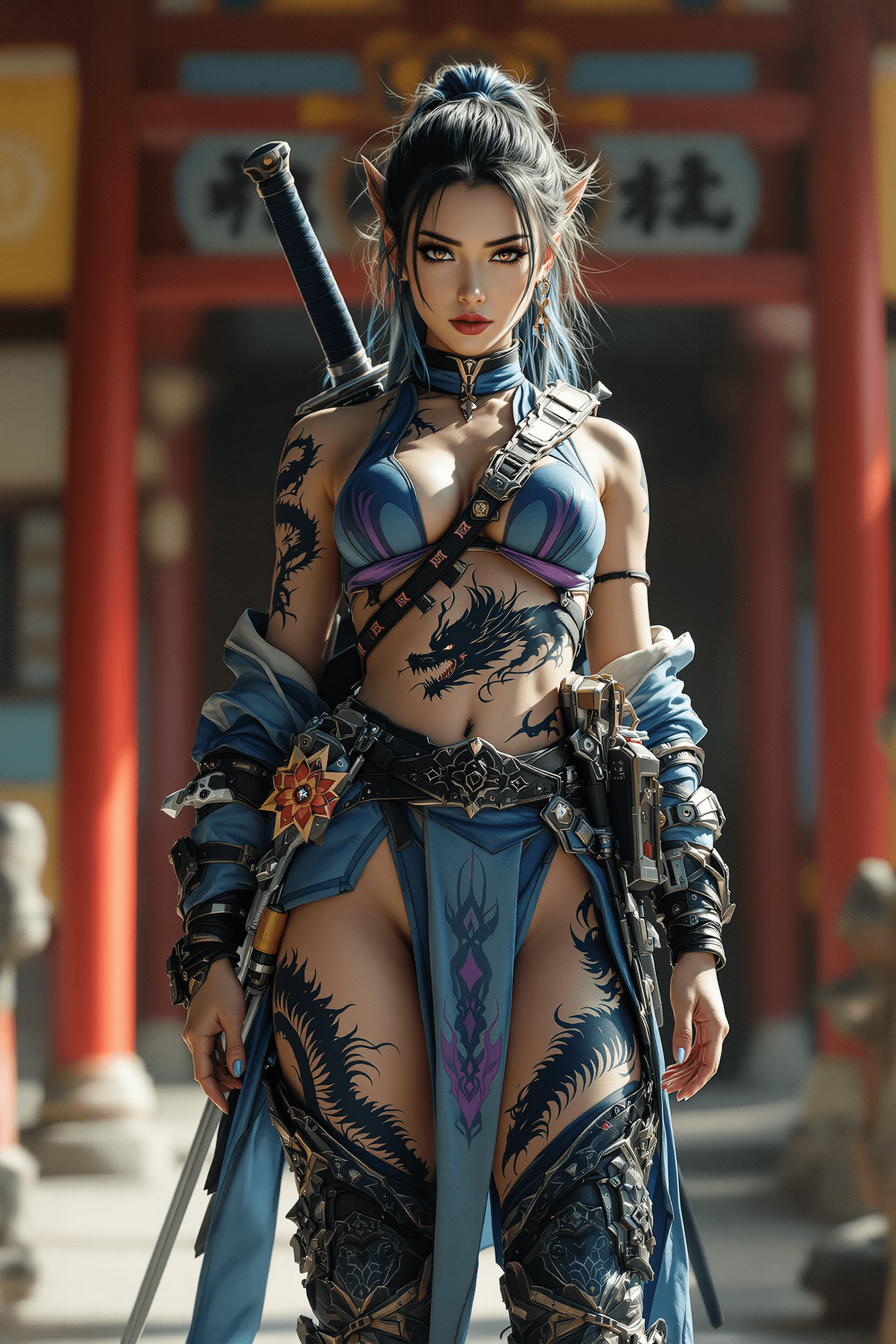 AI generated: A full-body cinematic shot, with natural lighting that enhances depth and atmosphere.
The warrior st...