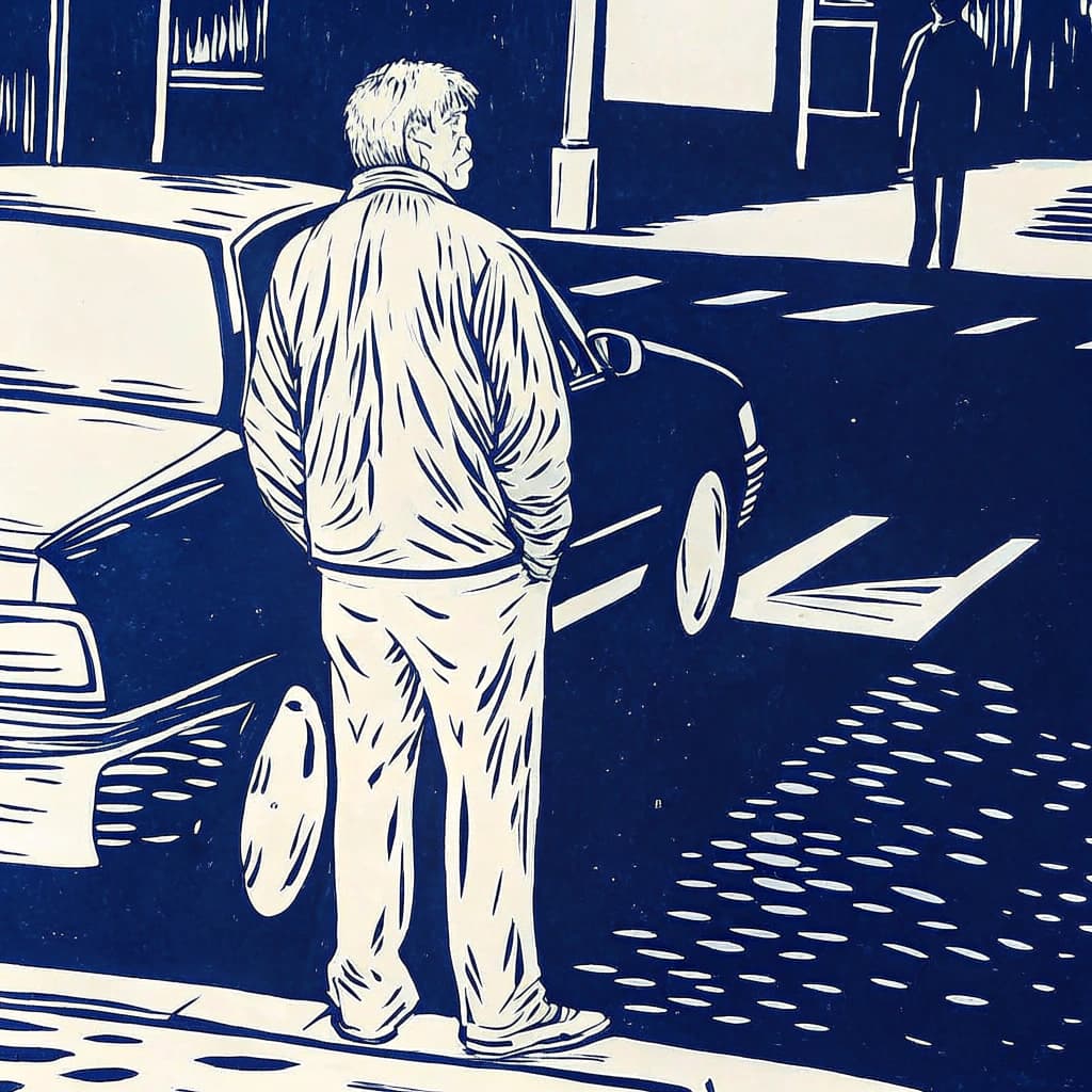 AI generated: a man with car in street
