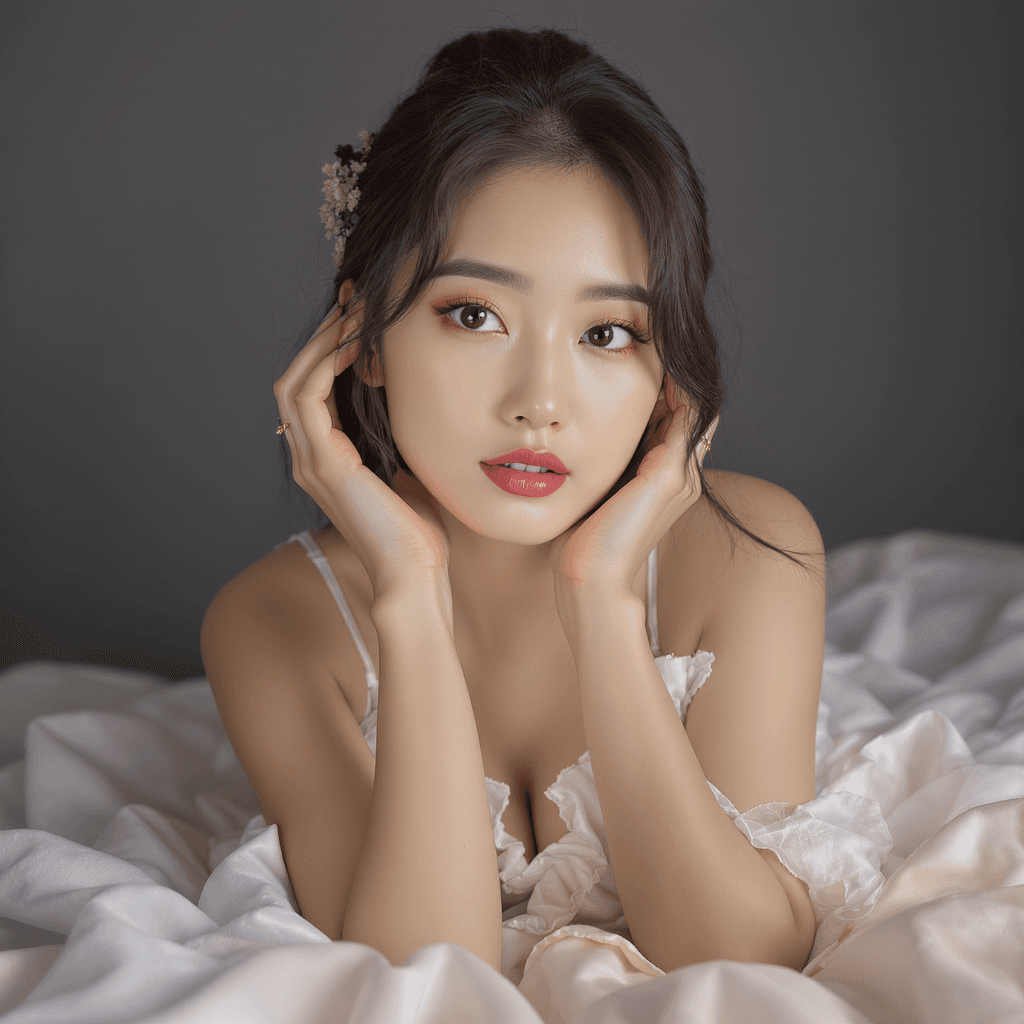 AI generated: masterpiece, ultra highres, RAW photo, elegant Korean beauty, intimate boudoir photography, professi...