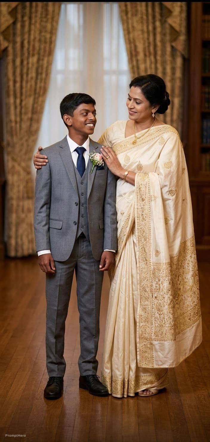 AI generated: Astetic clothes like formals and sanskari girl holding me and I am should be height2.2ft from the gi...