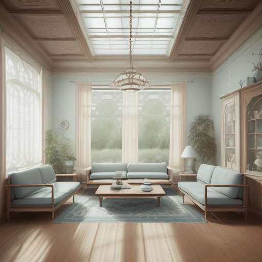 AI generated: High resolution photography interior design, dreamy sunken living room conversation pit, wooden floo...