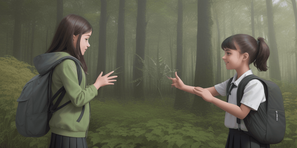 AI generated: create a modern image that contains a young person interacting in nature, ecology and school
