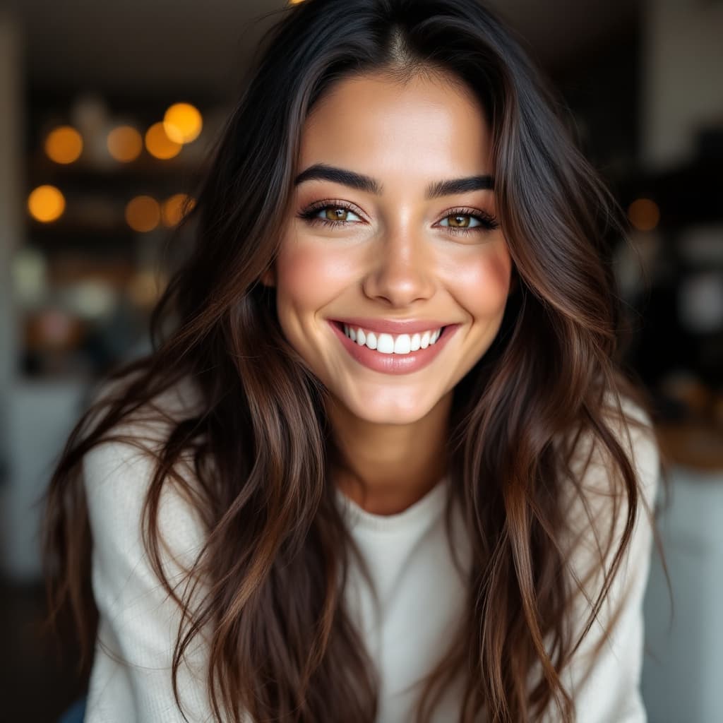 AI generated: Madison Beer smiling for a close up real Photograph.
