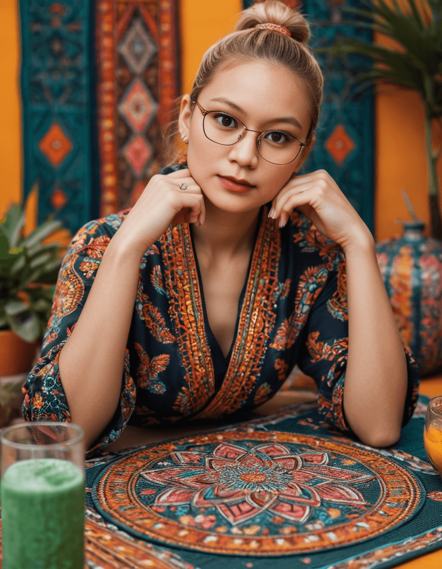 AI generated: A captivating portrait of a woman with elegant blonde hair tied in a ponytail, wearing glasses and a...