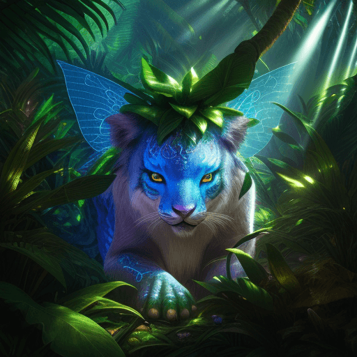 AI generated: fantasy animal in the jungle, closeup, ultra detailed, fairy lighting, photorealistic, bright colors...