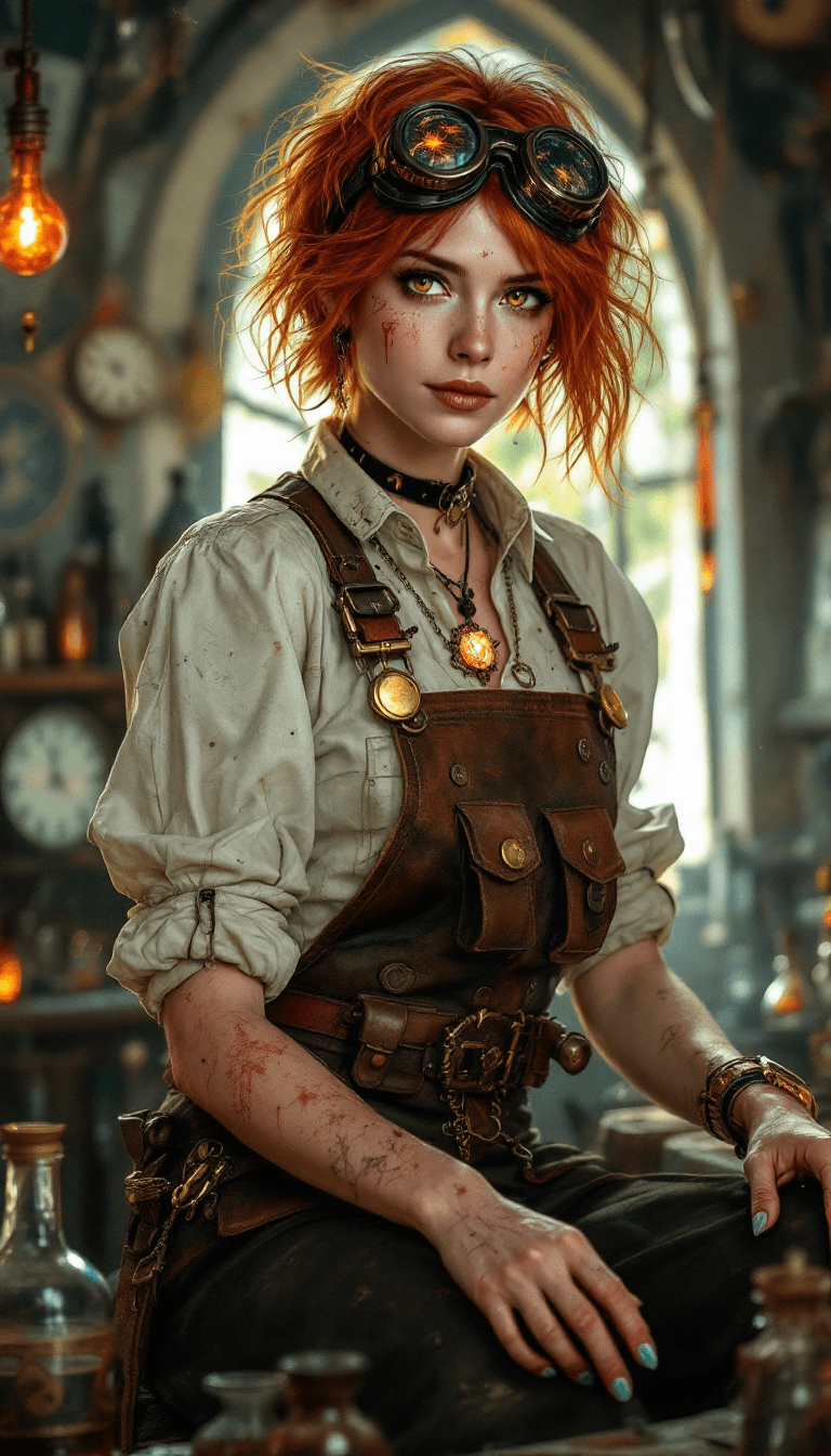 AI generated: The Celestial Alchemist: A brilliant and enigmatic scholar with short, vibrant copper hair, often st...
